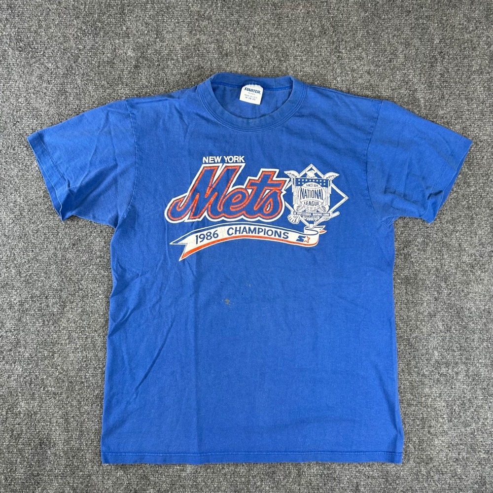 Vintage Starter New York Mets 1986 Champions T-Shirt Blue Mens Medium USA Made